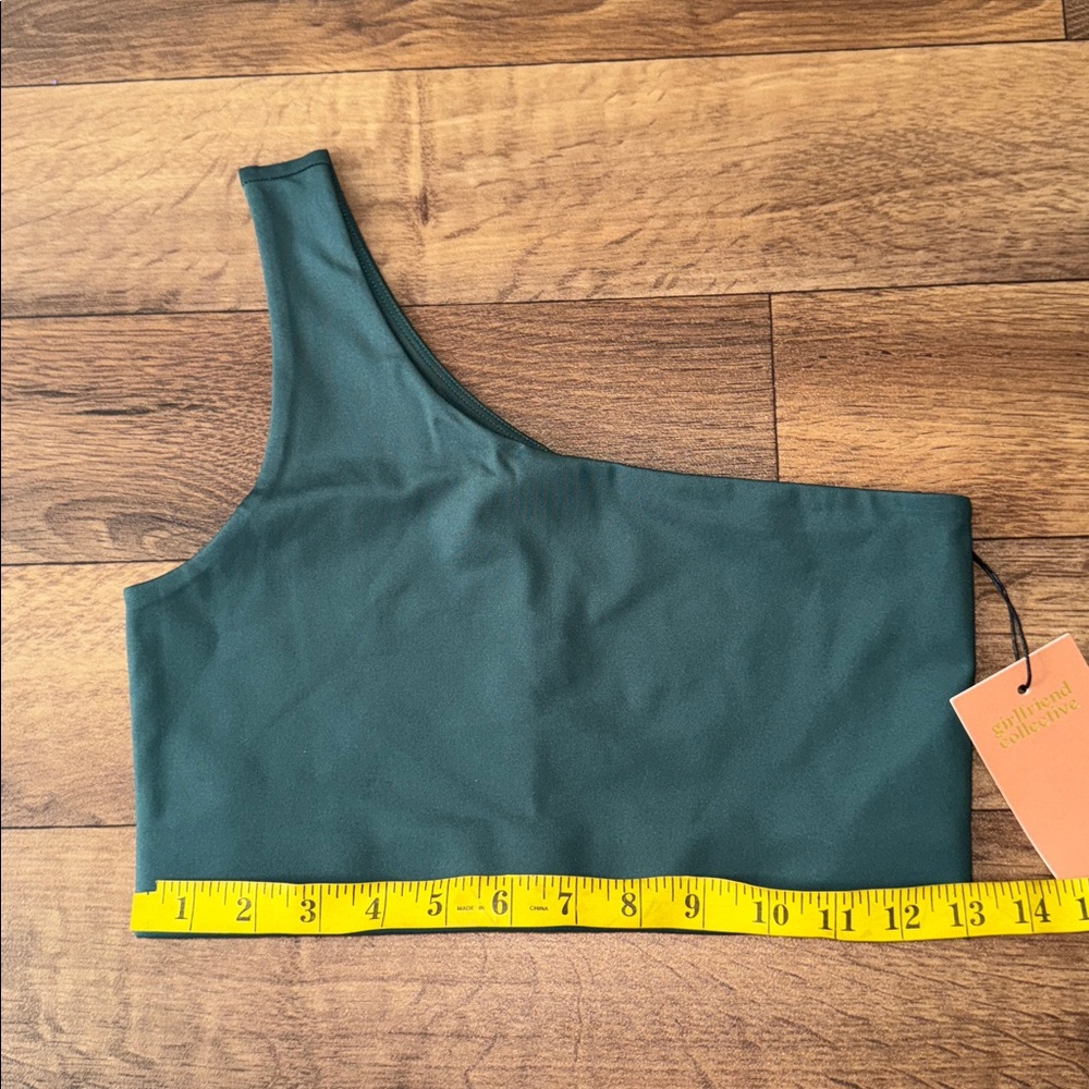 Girlfriend Collective Size Medium Dark Forest Green One Shoulder Sports Bra NWT - Picture 10 of 11